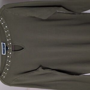 Karen Scott Women's Green Long Sleeve Top with Studded Detail